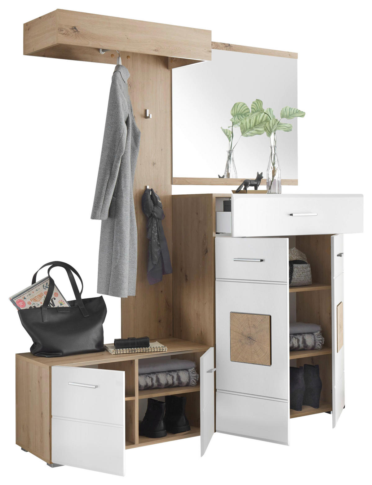 GARDEROBE 4-teilig  in 160/195/40 cm  - Weiß/Eiche Artisan, KONVENTIONELL, Holzwerkstoff (160/195/40cm) - home24
