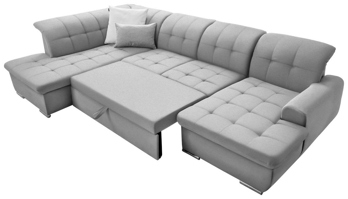 WOHNLANDSCHAFT inkl. Funktion Hellgrau Flachgewebe  - Silberfarben/Hellgrau, Design, Textil/Metall (208/342/145cm) - Cantus
