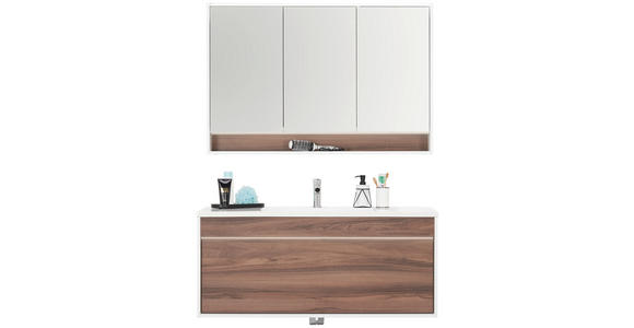 BADEZIMMER 120 cm  - Nussbaumfarben/Weiß, KONVENTIONELL, Glas/Holzwerkstoff (120cm) - Voleo