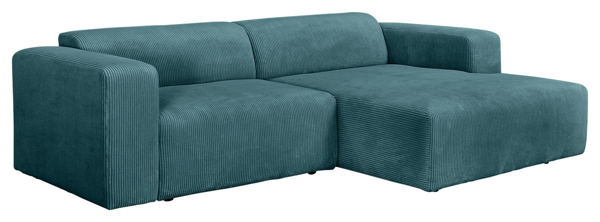 ECKSOFA BASMA in Cord Petrol  298/175 cm  - Petrol/Schwarz, Design, Kunststoff/Textil (298/175cm) - P & B