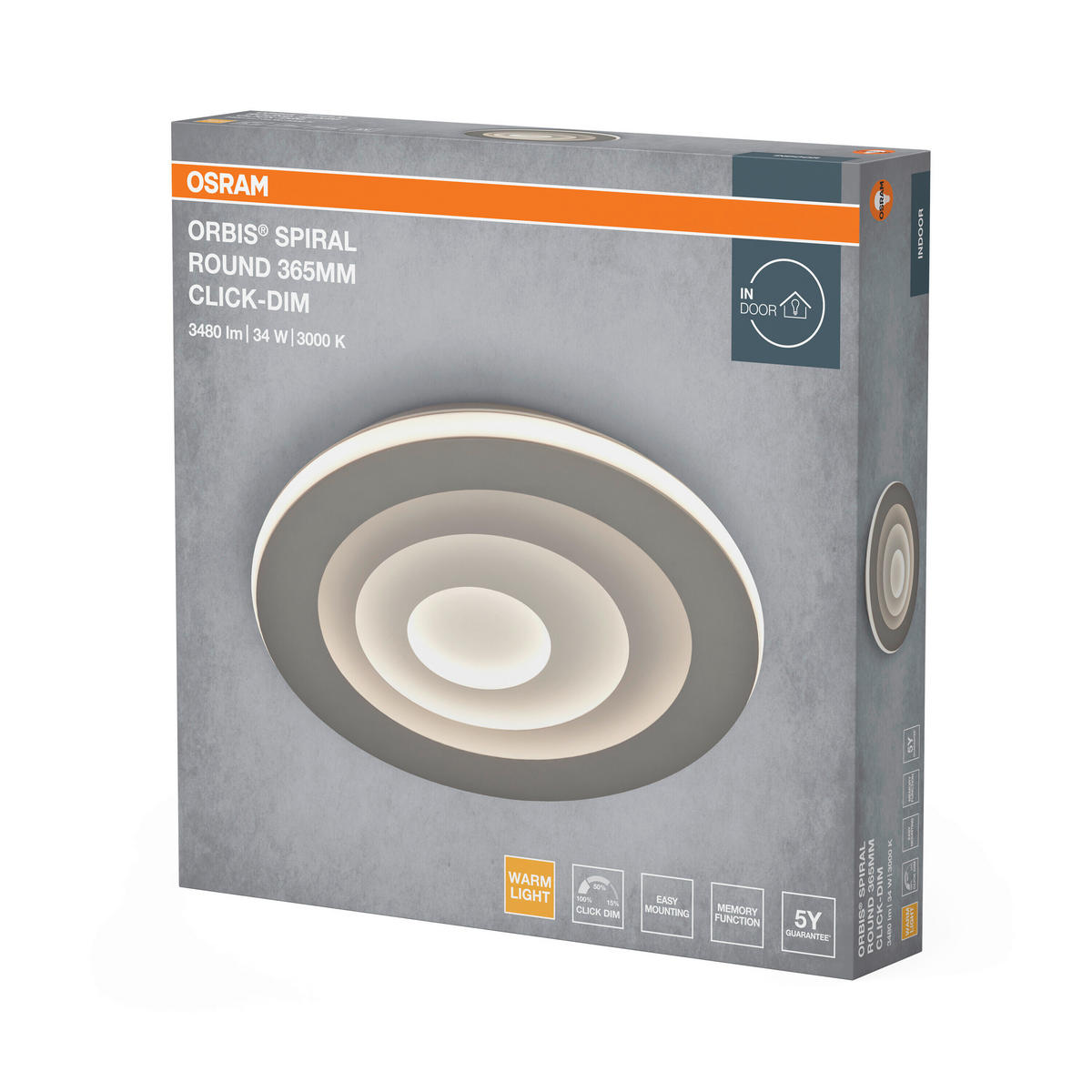 LED-DECKENLEUCHTE Orbis Spiral 36,5/5,6 cm   - Grau, Design, Kunststoff/Metall (36,5/5,6cm) - Osram