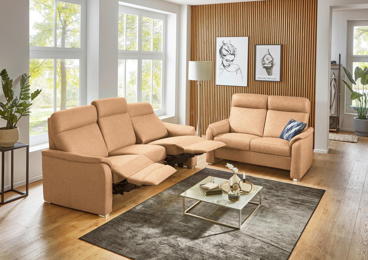 SITZGARNITUR  in Flachgewebe Gelb  - Gelb/Alufarben, KONVENTIONELL, Textil/Metall (218/156/107/103/95cm) - Beldomo Comfort
