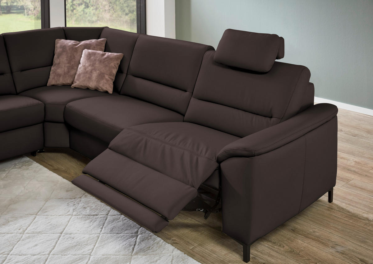 ECKSOFA  in Echtleder Mokka  249/290 cm  - Schwarz/Mokka, KONVENTIONELL, Leder/Metall (249/290cm) - Beldomo Premium