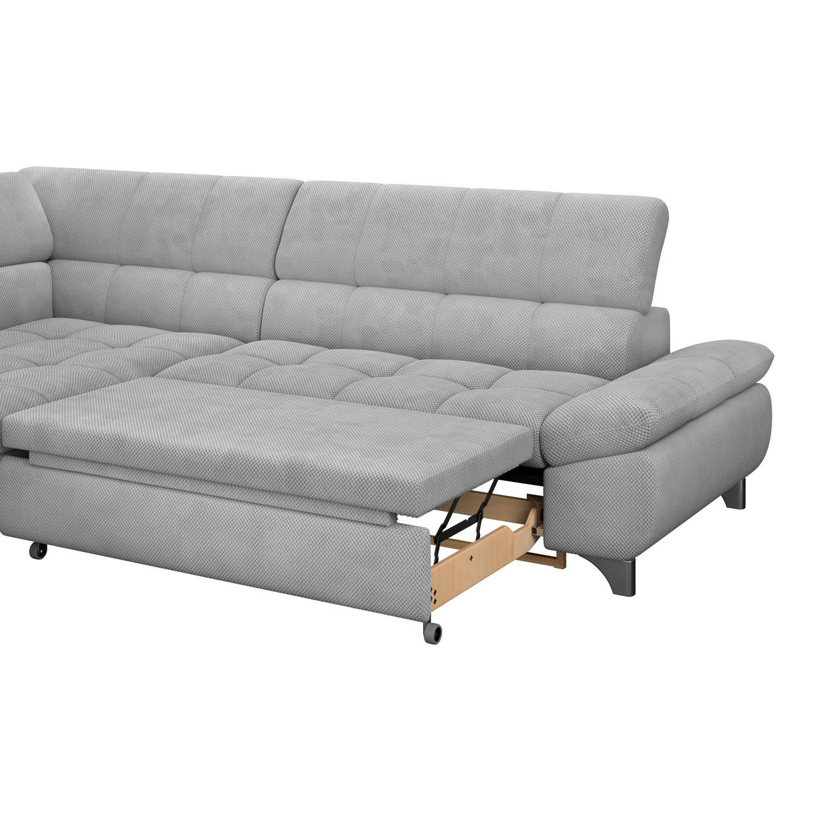 ECKSOFA Hellgrau Chenille  - Chromfarben/Hellgrau, KONVENTIONELL, Textil/Metall (234/312cm) - Livetastic