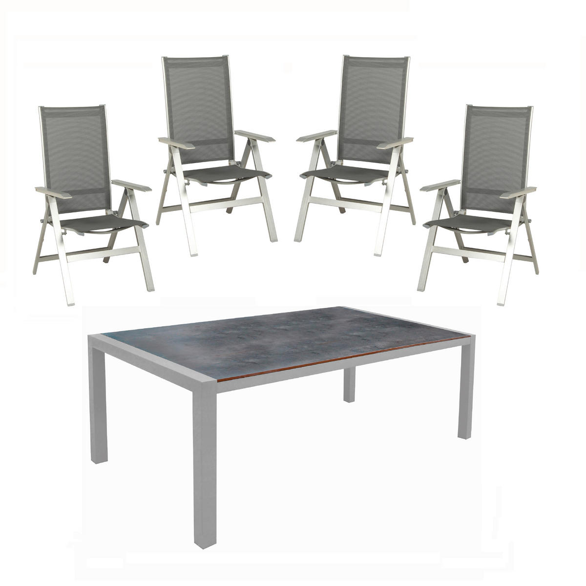 GARTENSET beschichtet Aluminium  - Platinfarben/Anthrazit, Basics, Textil/Metall (180/98/74cm) - Acamp