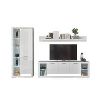 WOHNWAND 3-teilig  in Weiß, Weiß Hochglanz  298/195/43 cm  - Edelstahlfarben/Weiß Hochglanz, Design, Glas/Holzwerkstoff (298/195/43cm) - MID.YOU