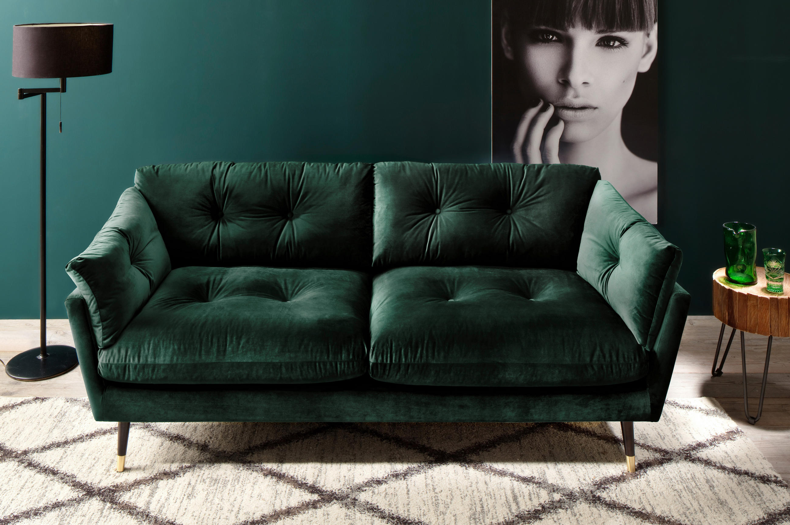 3-SITZER-SOFA JAPAN-3S SOFA Samt Grün  - Grün, MODERN, Textil (207/84/93cm) - MID.YOU