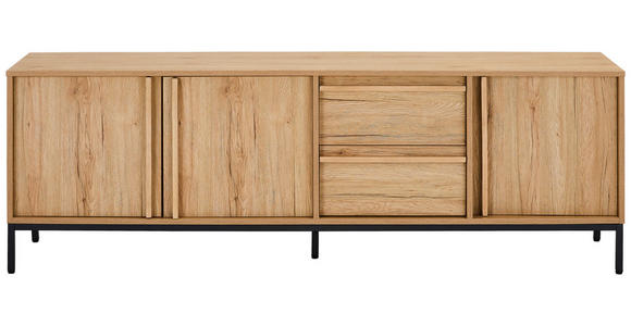 LOWBOARD - Eichefarben/Schwarz, Design, Holz/Holzwerkstoff (180/60,5/40cm) - Xora