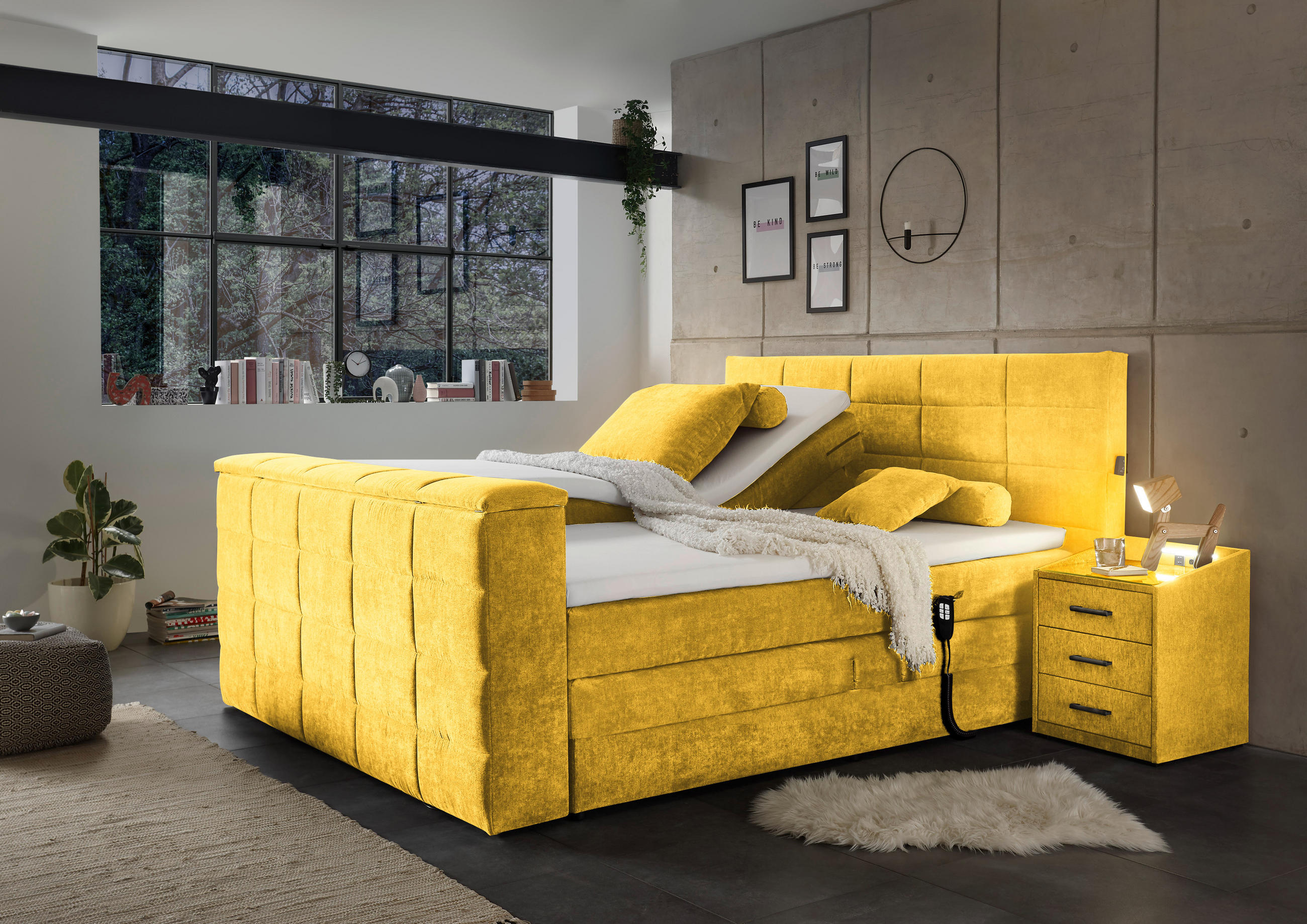 BOXSPRING-ÁGY 180/200 cm  sárga  - sárga, Konventionell, textil (180/200cm) - Carryhome