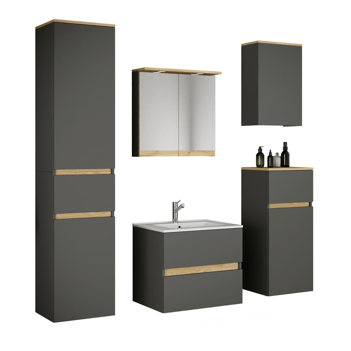 BADEZIMMER 6-teilig  in 141 cm  - Honigeiche/Anthrazit, Trend, Keramik/Holzwerkstoff (141cm) - MID.YOU