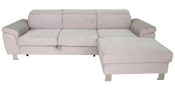ECKSOFA inkl. Funktionen Hellgrau Cord Bettkasten, Schlaffunktion, Rücken echt, Kopfteilverstellung  - Silberfarben/Hellgrau, Design, Textil/Metall (250/167cm) - Xora