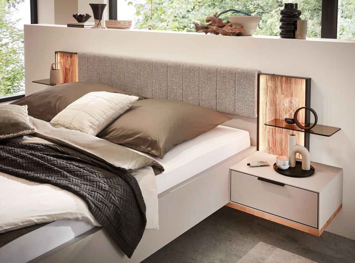 BETTANLAGE 180/200 cm  in Hellgrau, Wildeiche   - Wildeiche/Hellgrau, Design, Holz/Holzwerkstoff (180/200cm) - Dieter Knoll