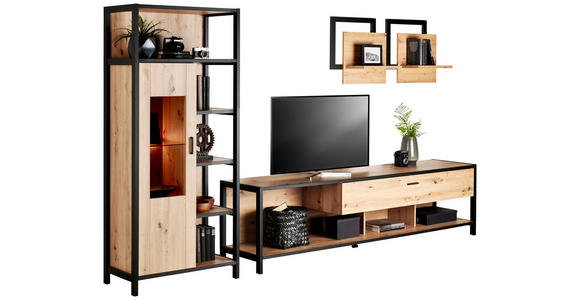 VITRINE in Anthrazit, Eichefarben - Eichefarben/Anthrazit, Design, Glas/Holzwerkstoff (76/172/40cm) - Carryhome