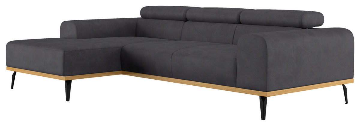 ECKSOFA Schwarz Mikrofaser  - Schwarz, KONVENTIONELL, Textil/Metall (157/244cm) - Cotta