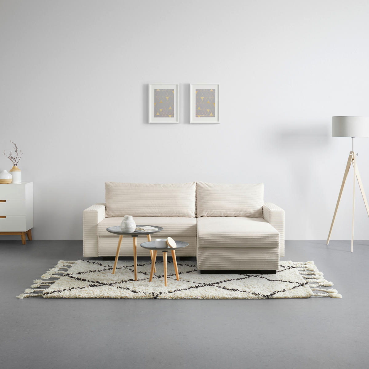 ECKSOFA Cord Beige  - Beige/Schwarz, Konventionell, Kunststoff/Textil (225/86/167cm) - MID.YOU