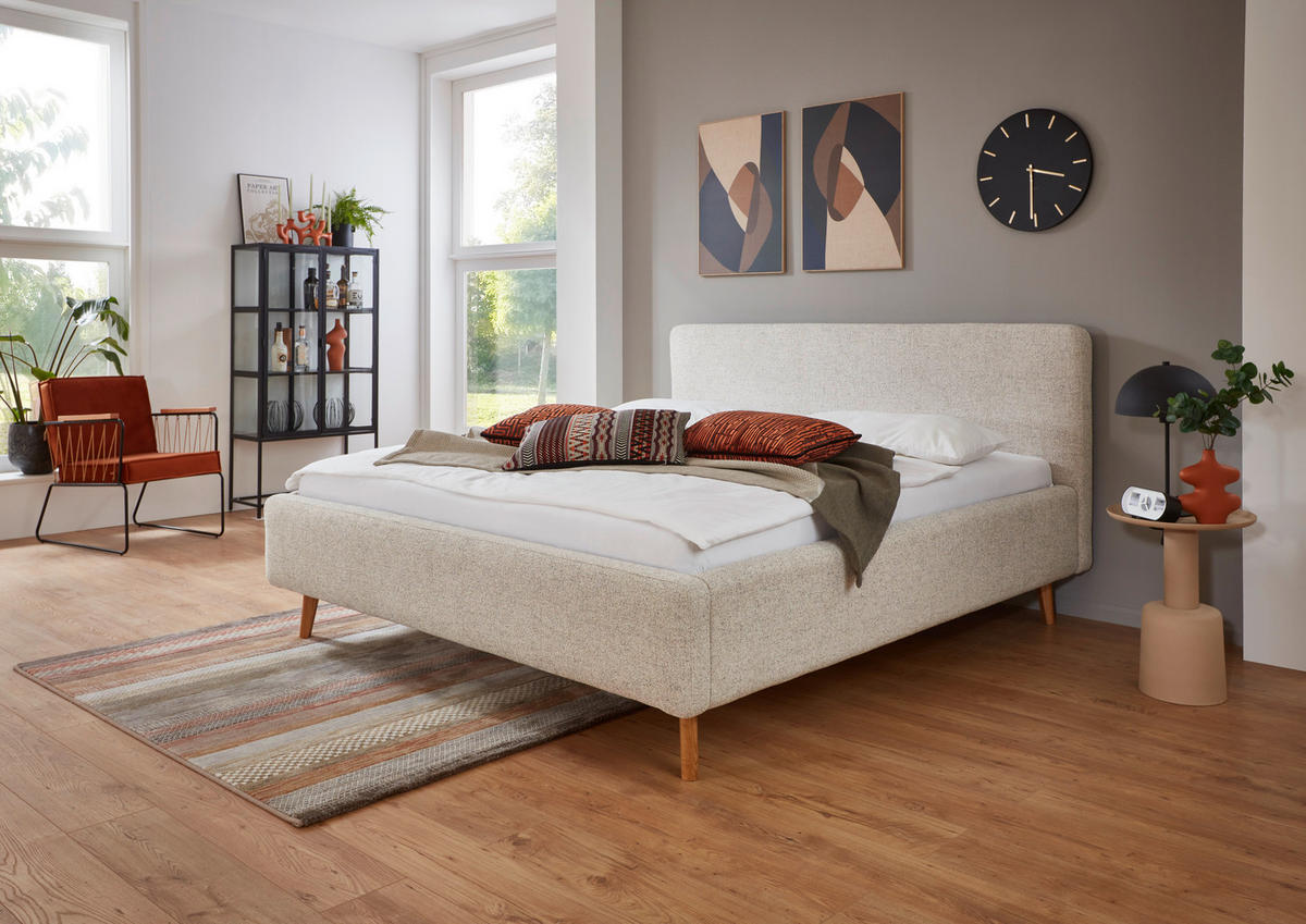 POLSTERBETT 180/200 cm  in Beige  - Eichefarben/Birkefarben, Design, Holz/Textil (180/200cm) - MID.YOU