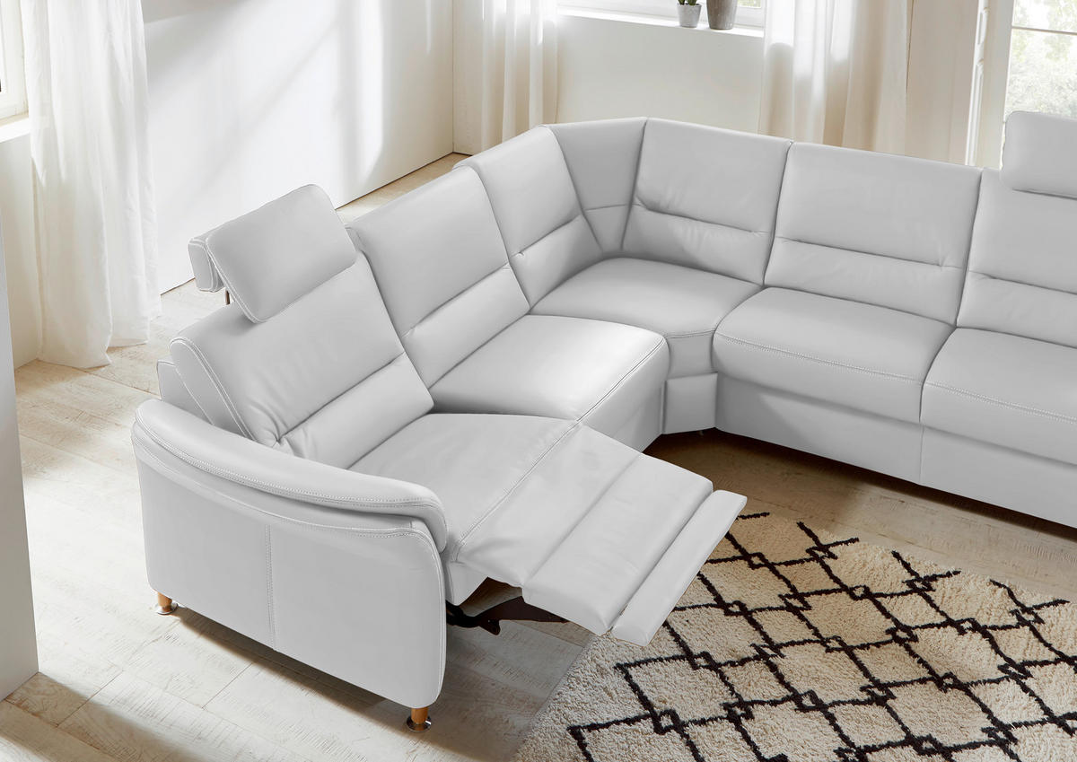 ECKSOFA in Echtleder Weiss  - Weiss/Eichefarben, Konventionell, Leder/Holz (262/262cm) - Beldomo Premium