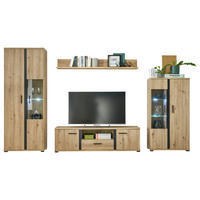 WOHNWAND  in Schwarz, Eichefarben  - Eichefarben/Anthrazit, Design, Glas/Holzwerkstoff - MID.YOU