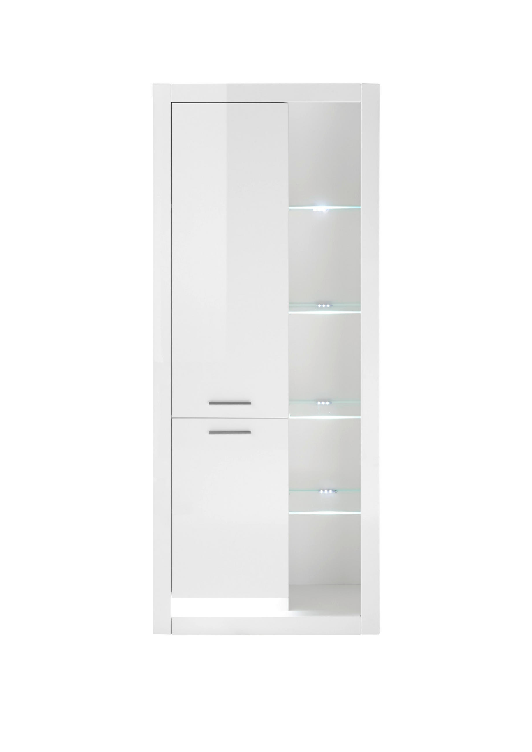 VITRINE in Weiß, Weiß Hochglanz  - Edelstahlfarben/Weiß Hochglanz, Design, Glas/Holzwerkstoff (80/195/37cm) - MID.YOU