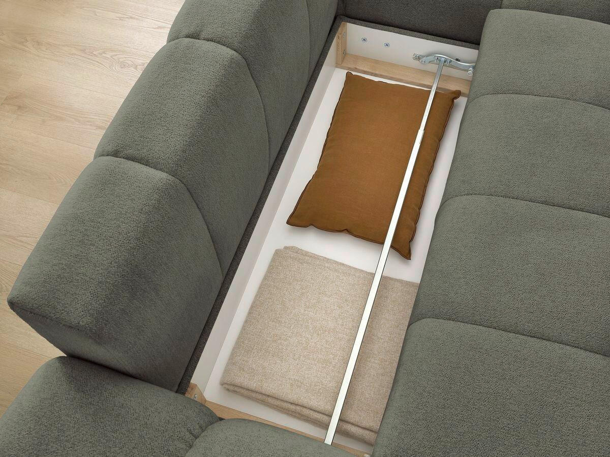 ECKSCHLAFSOFA EVEREST  mit Rücken echt, Armteil links, Armteil rechts Flachgewebe Grün  - Schwarz/Grün, MODERN, Kunststoff/Textil (180/318cm) - Livetastic