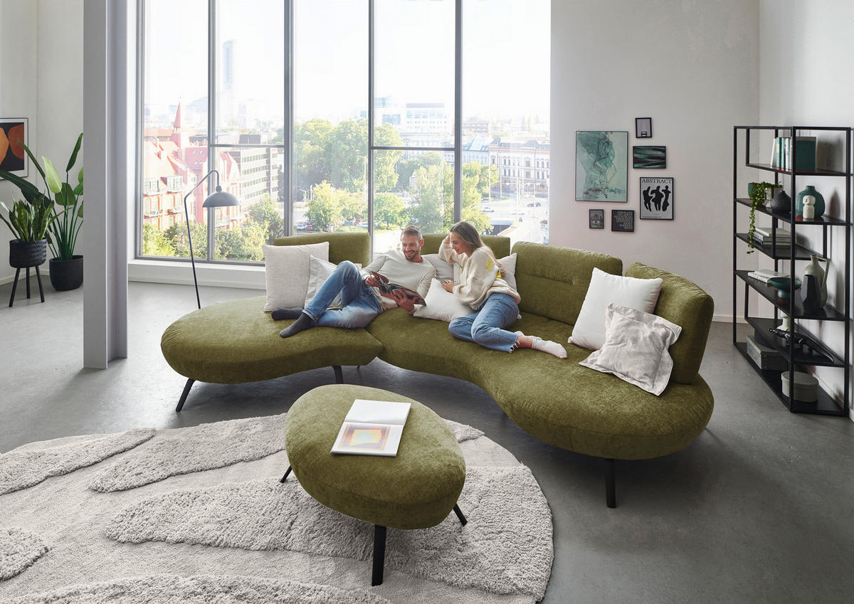 BIGSOFA Flachgewebe Olivgrün  - Schwarz/Olivgrün, Design, Textil/Metall (456/93/138cm) - Moderano