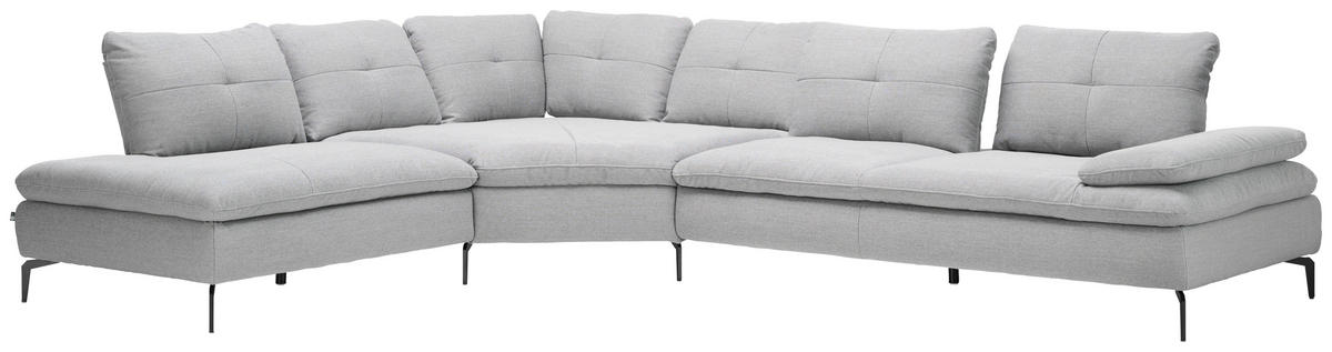 ECKSOFA Flachgewebe Hellgrau  - Hellgrau/Schwarz, Design, Textil/Metall (271/344cm) - Chilliano