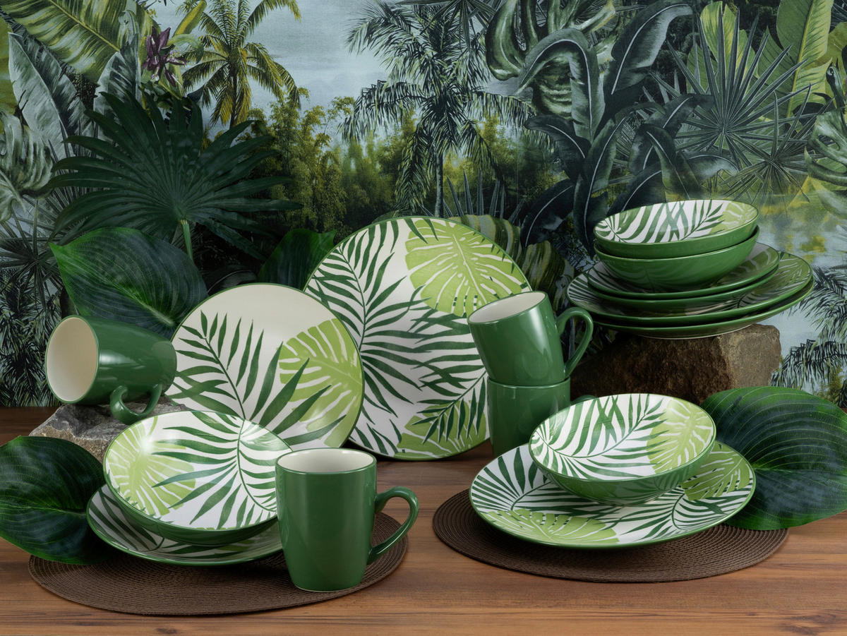 KOMPLETT SERVIS TROPICANA GRÜN 16 delar  - vit/grön, Basics, keramik - Creatable