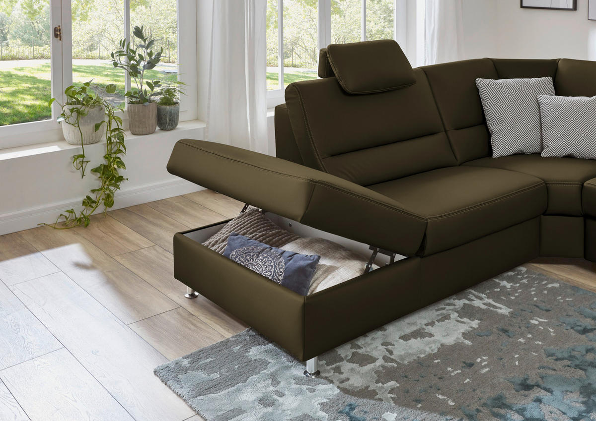 ECKSOFA in Echtleder Grün  - Beige/Alufarben, Design, Leder/Metall (249/288cm) - Beldomo Premium