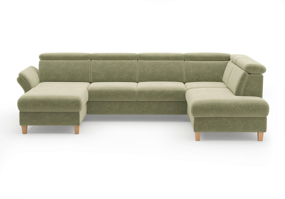 WOHNLANDSCHAFT GLENDALE E Hellgrün Flachgewebe  - Eichefarben/Hellgrün, KONVENTIONELL, Holz/Textil (166/321/193cm) - Sit & More