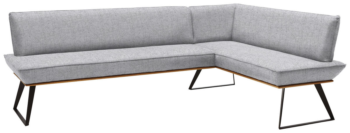 ECKBANK 243/163 cm Webstoff Schwarz, Eichefarben, Hellgrau Eiche massiv Metall   - Eichefarben/Hellgrau, Design, Holz/Textil (243/163cm) - Voleo