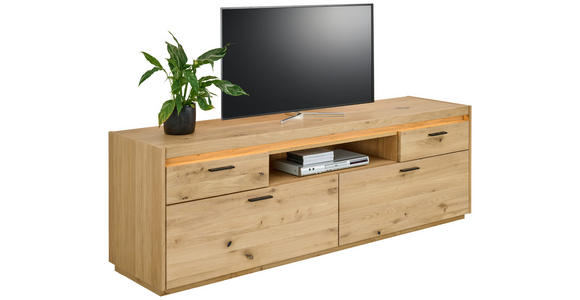 LOWBOARD  in 192,6/63,9/49,8 cm  - Eichefarben/Schwarz, Natur, Glas/Holz (192,6/63,9/49,8cm) - Linea Natura