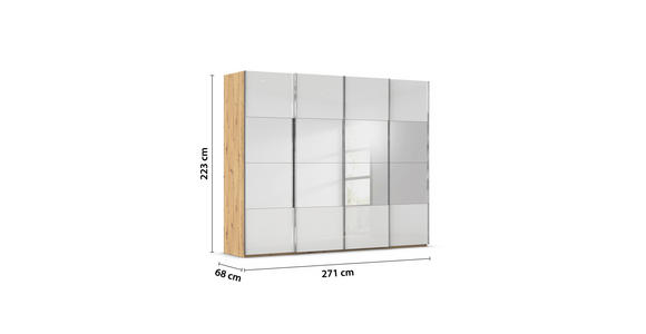 SCHWEBETÜRENSCHRANK 271/223/68 cm 4-türig Weiß, Eiche Artisan  - Chromfarben/Weiß, Design, Glas/Holzwerkstoff (271/223/68cm) - Novel