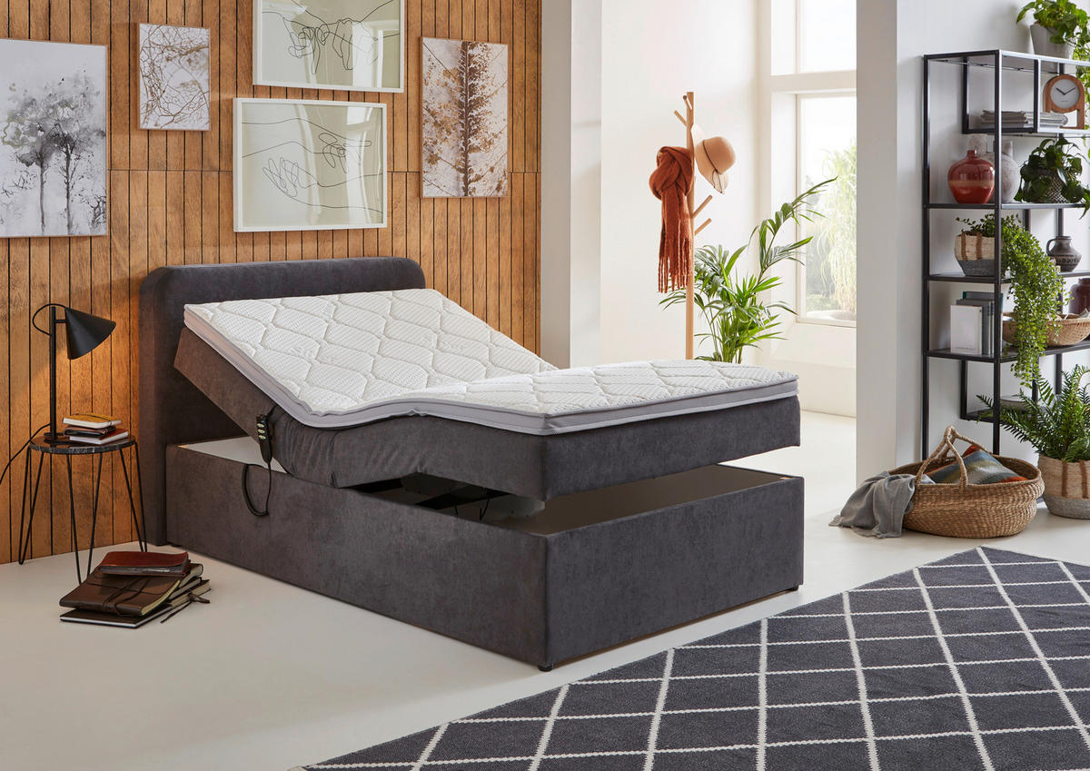 BOXSPRINGBETT 100/200 cm  in Grau  - Schwarz/Grau, Konventionell, Kunststoff/Textil (100/200cm) - Carryhome
