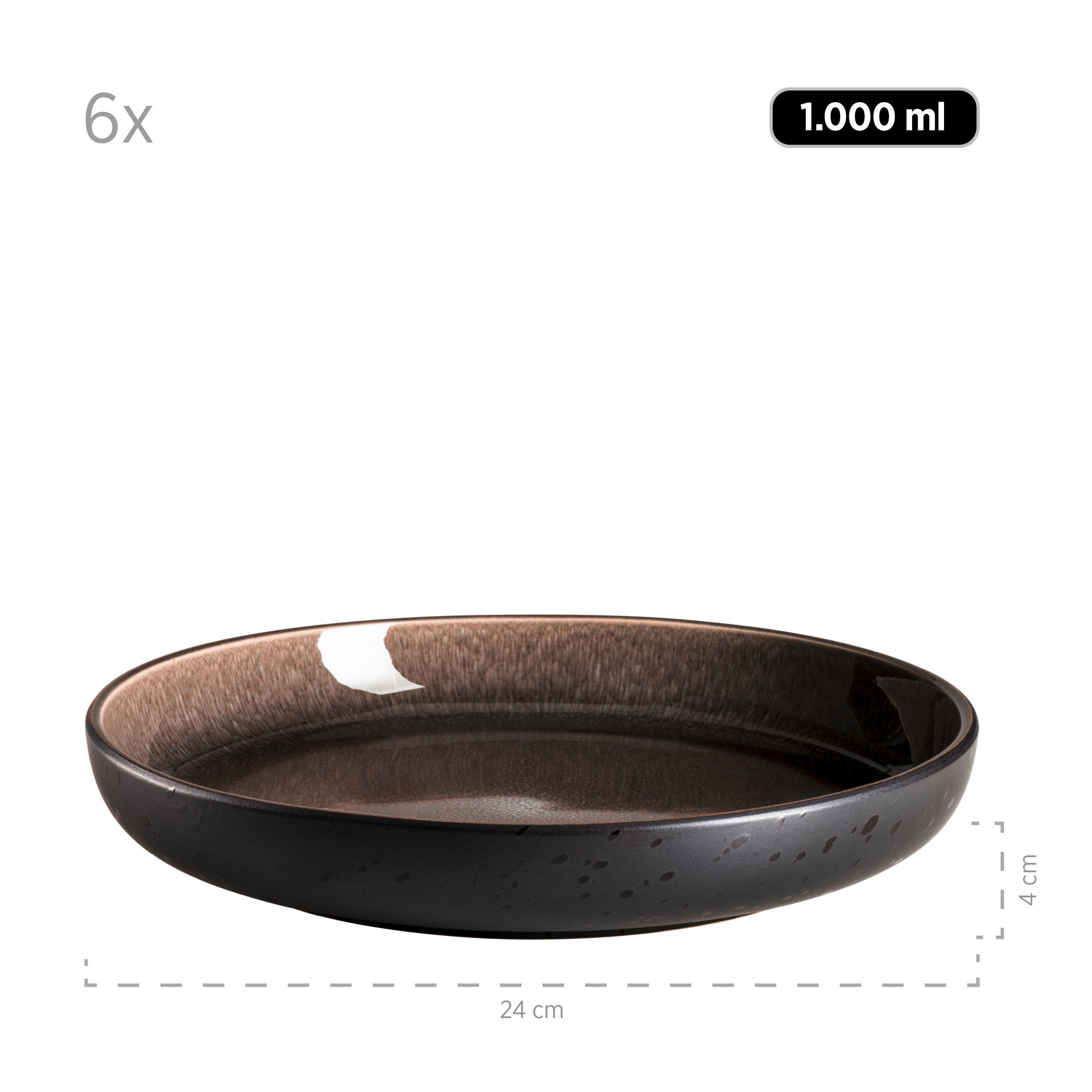 TAFELSERVICE Schwarz, Graubraun 12-teilig Niara  - Graubraun/Schwarz, Basics, Keramik - Mäser