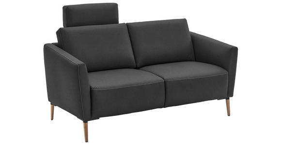 2-SITZER-SOFA  in Echtleder Anthrazit   - Eichefarben/Anthrazit, Natur, Leder/Holz (182/86/87cm) - Valnatura