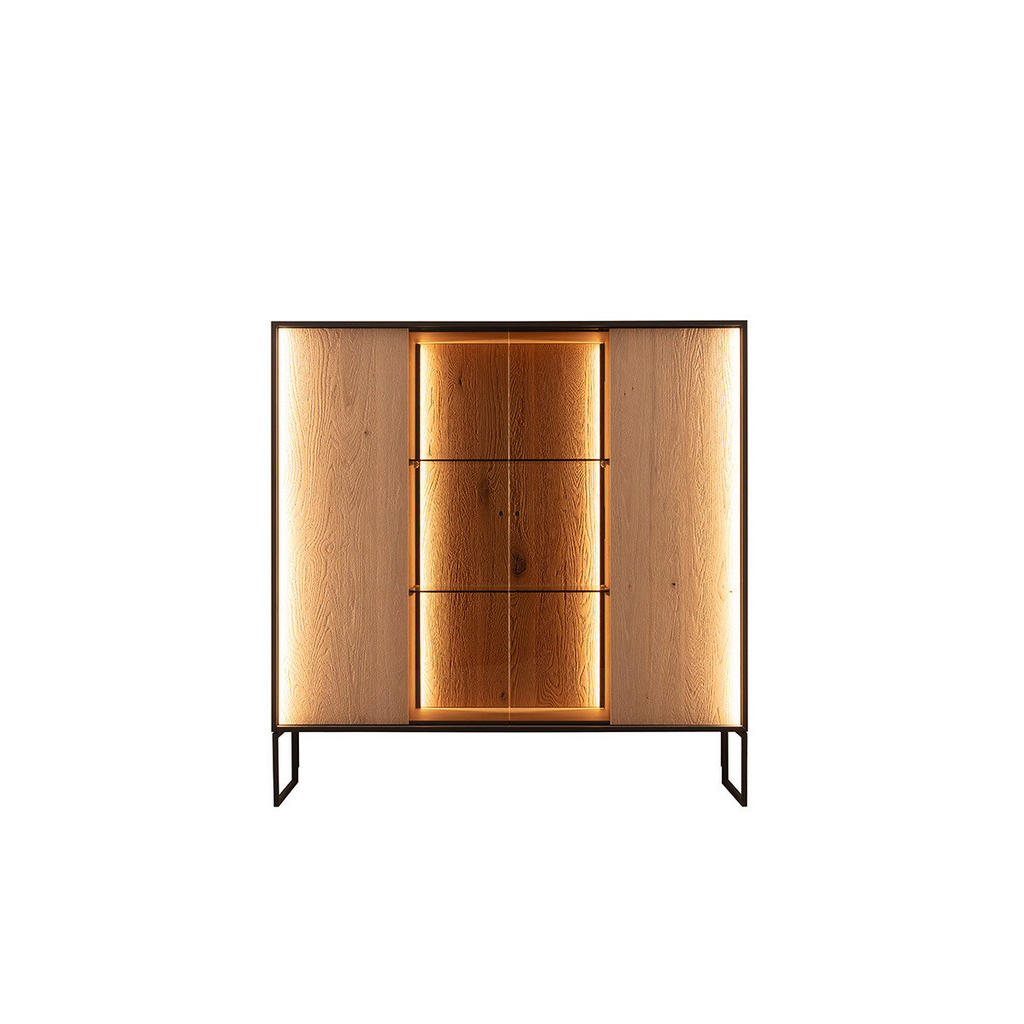 Thumbnail - Schöner Wohnen Highboard, Eiche, Holz, Glas, Kerneiche, massiv, 6 Fächer, 135x136x42 cm, Goldenes M, Beimöbel erhältlich...
