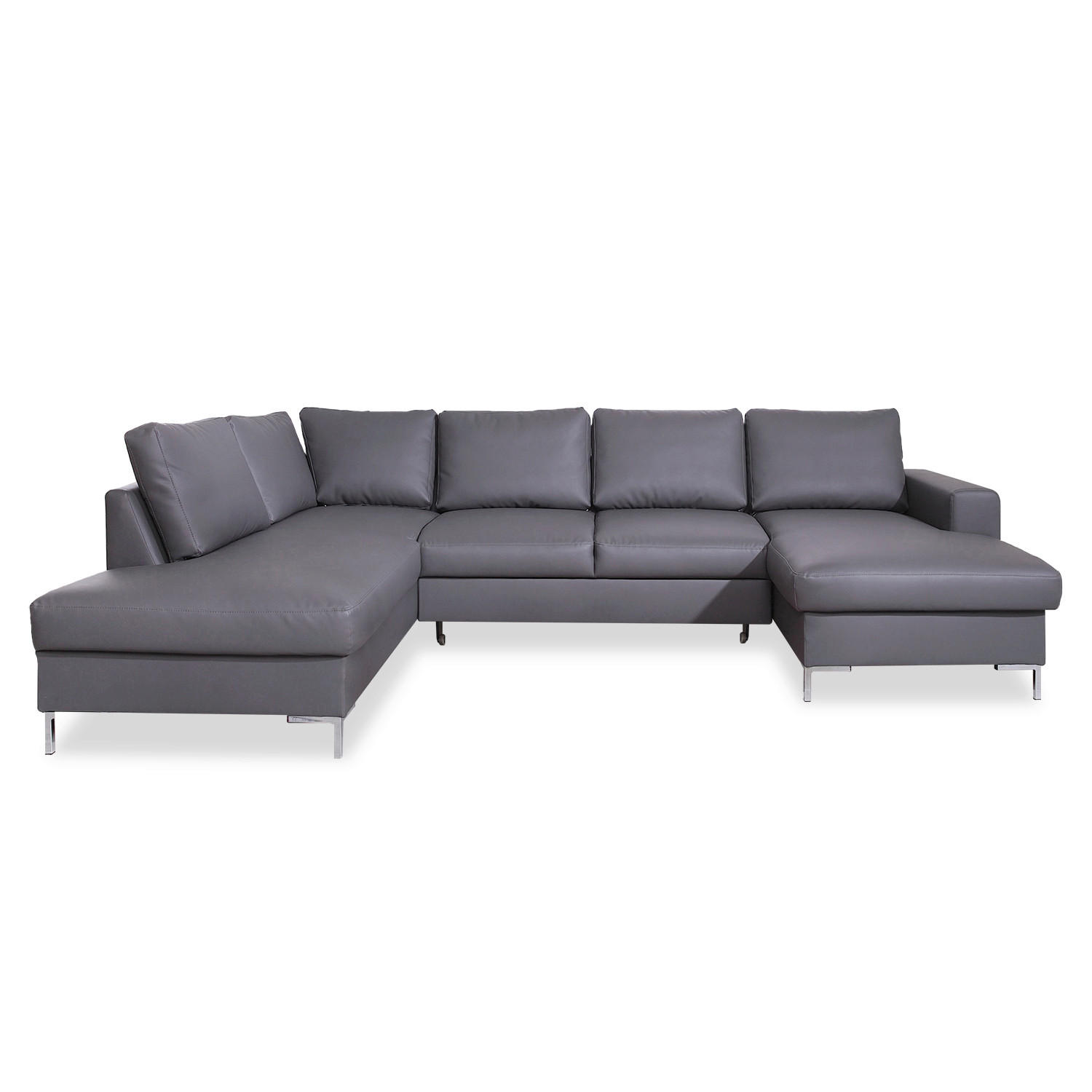 SOFFA i läderimitation grå  - silver/svart, Design, metall/läder (197/303/148cm) - MID.YOU
