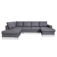 WOHNLANDSCHAFT in Lederlook Grau  - Silberfarben/Schwarz, Design, Leder/Metall (197/303/148cm) - MID.YOU