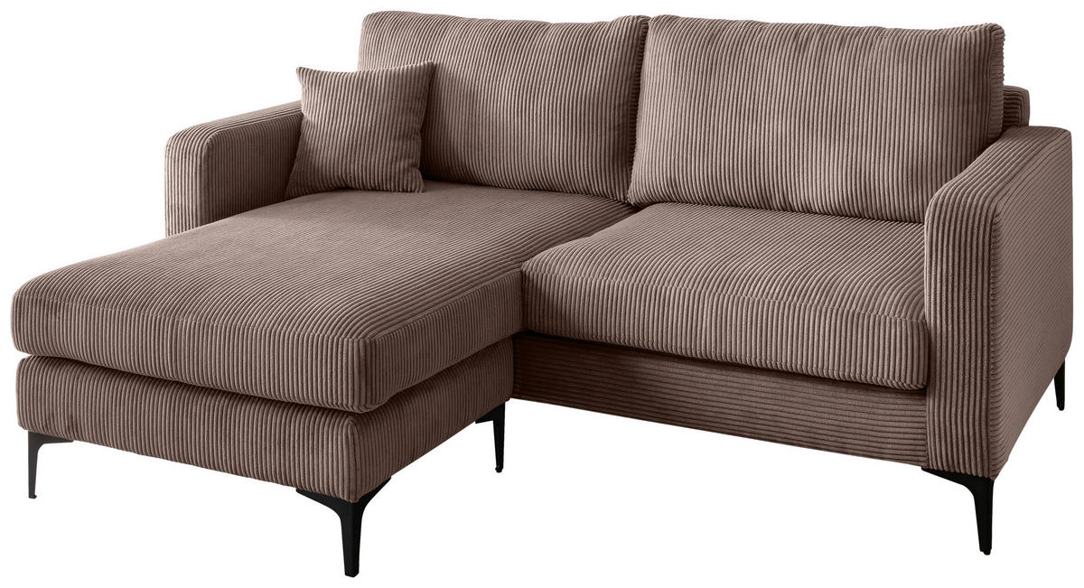 ECKSOFA in Cord Graubraun  - Graubraun/Schwarz, Basics, Textil/Metall (204/153cm) - Livetastic