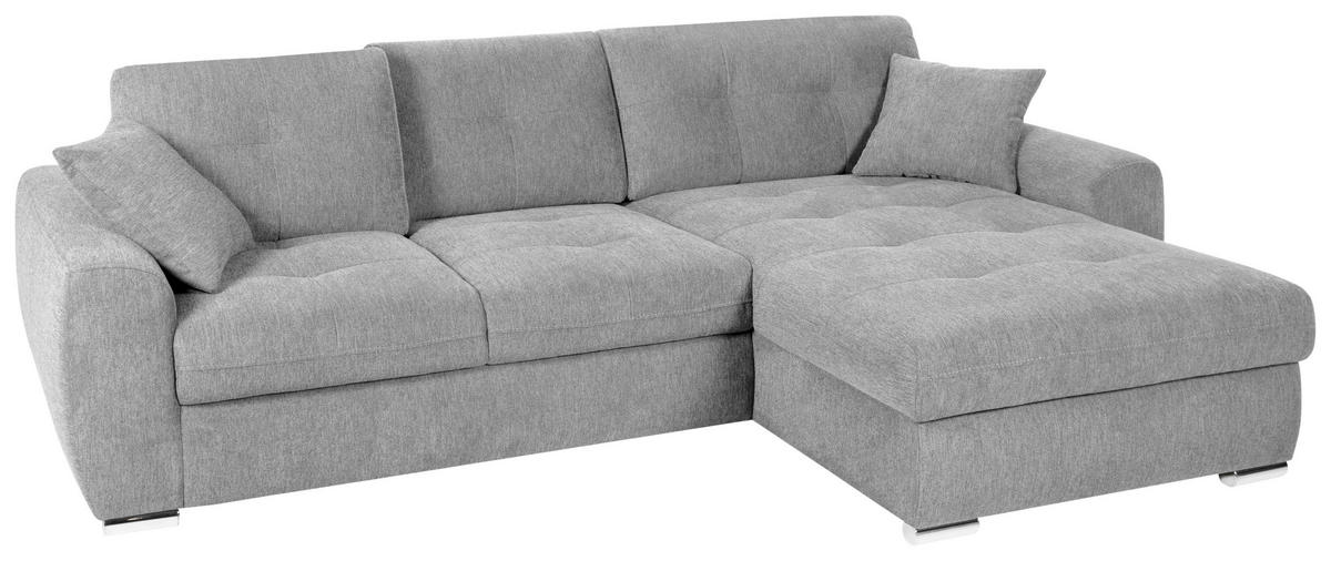ECKSOFA in Mikrofaser Hellgrau  - Chromfarben/Hellgrau, Modern, Kunststoff/Textil (276/193cm) - Hom`in