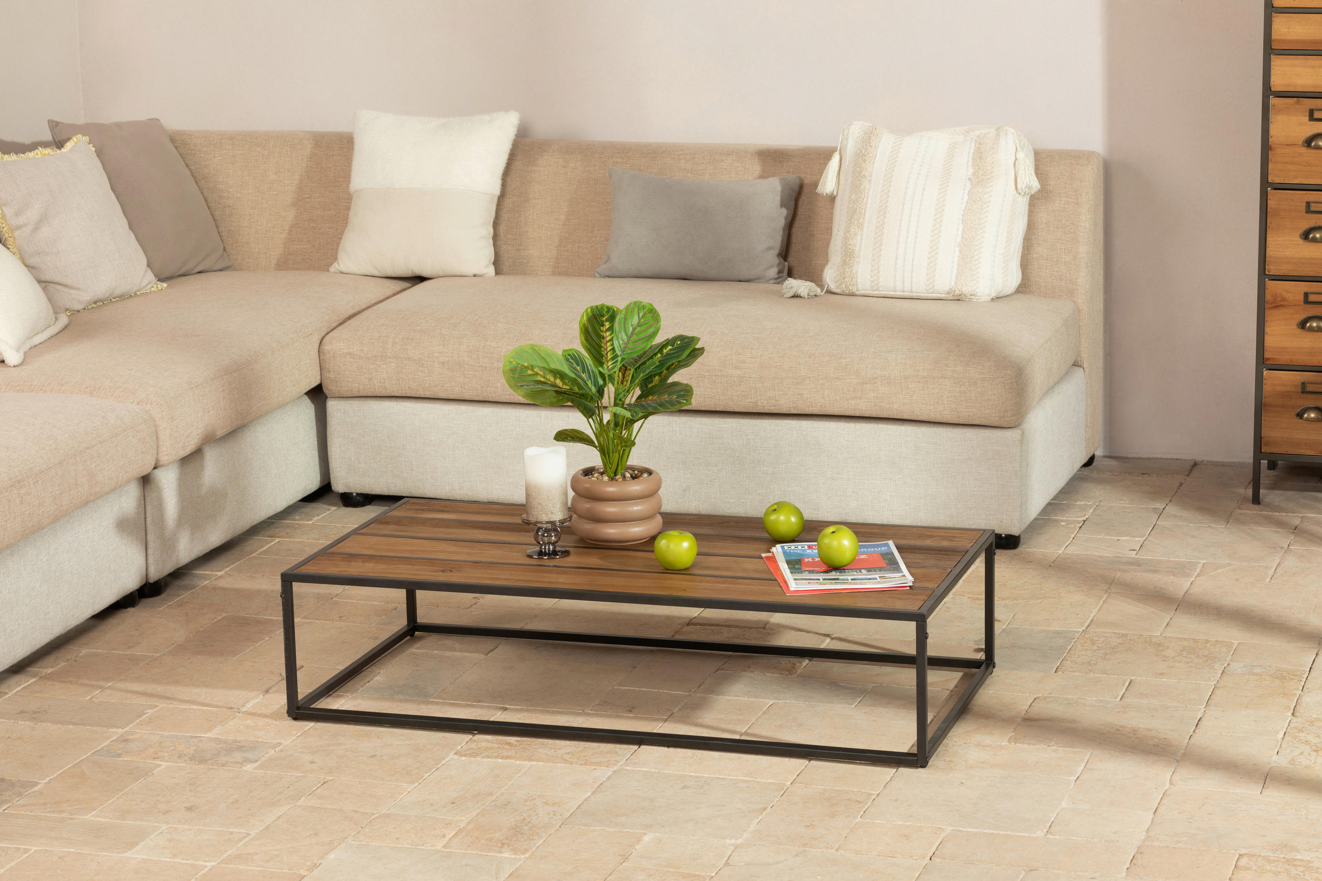 COUCHTISCH Tanne massiv rechteckig Naturfarben, Schwarz  - Schwarz/Naturfarben, KONVENTIONELL, Holz/Metall (115/27/60cm) - Livetastic
