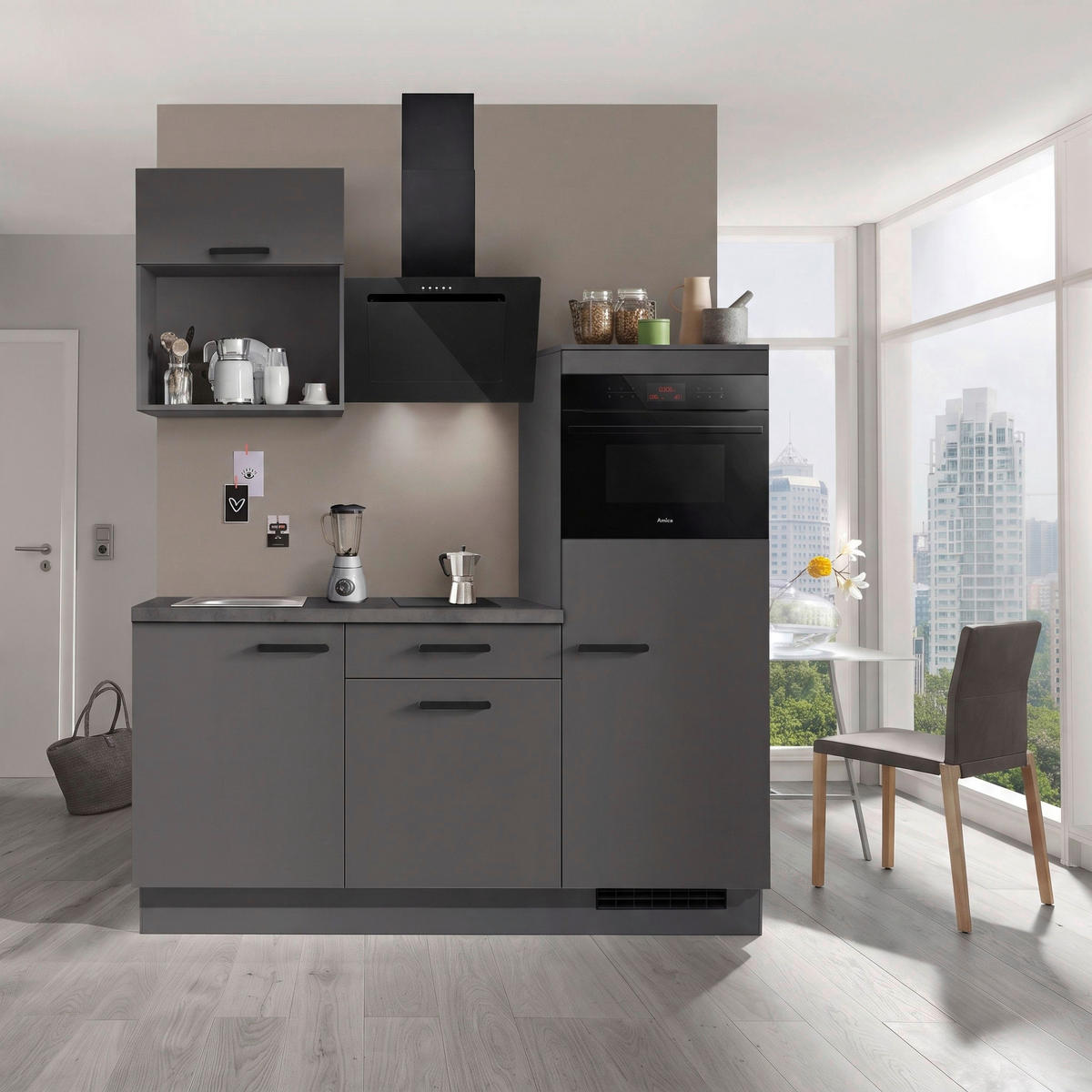 KÜCHENLEERBLOCK IP1200 180 cm  in Graphitfarben  - Schieferfarben/Schwarz, Basics, Holzwerkstoff/Metall (180cm) - Impuls