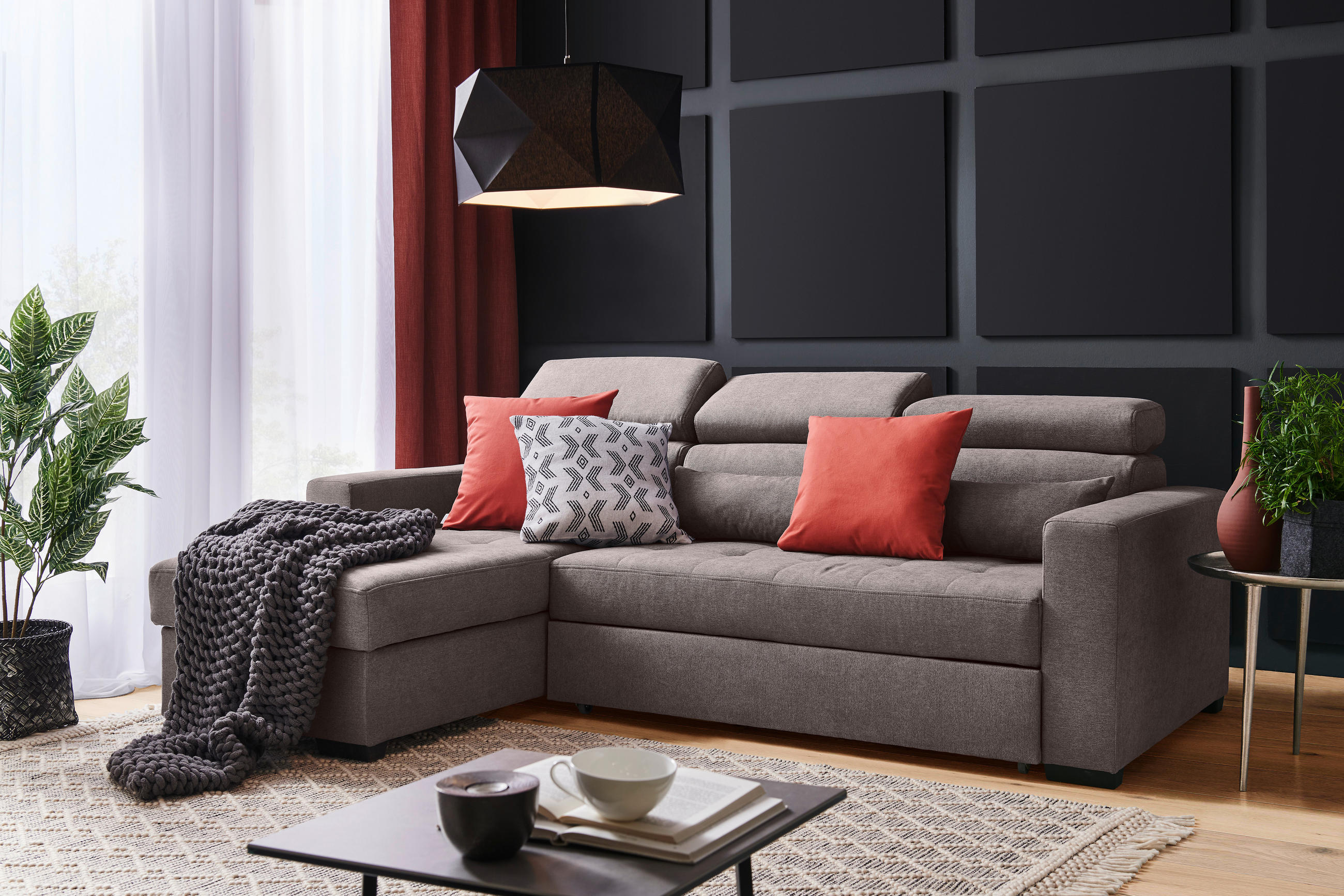 ECKSOFA Braun, Grau Webstoff  - Schwarz/Braun, Design, Kunststoff/Textil (179/240cm) - Carryhome