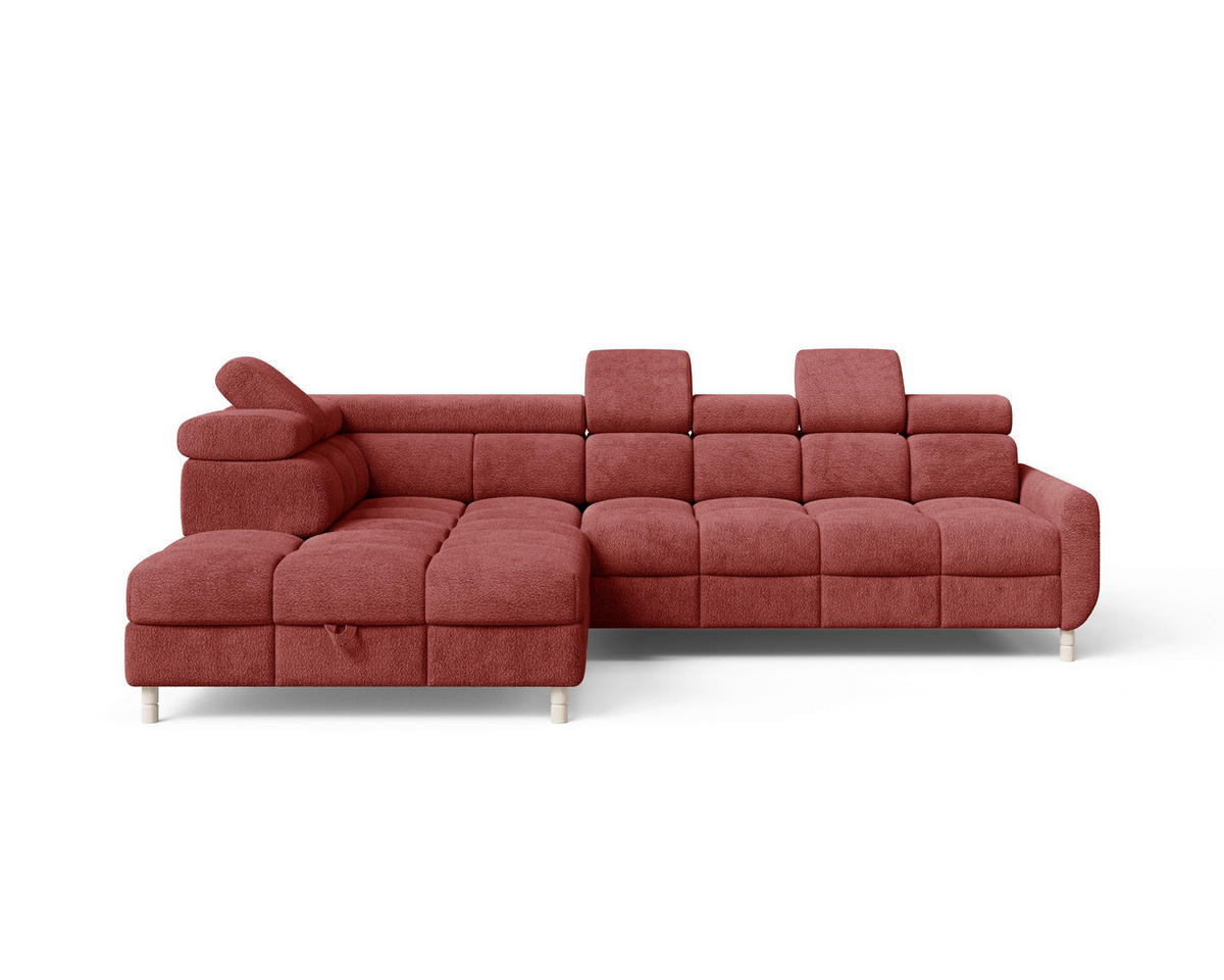 ECKSOFA BUN in Bouclé Rot  - Elfenbein/Rot, Design, Holz/Textil (209/276cm) - MID.YOU