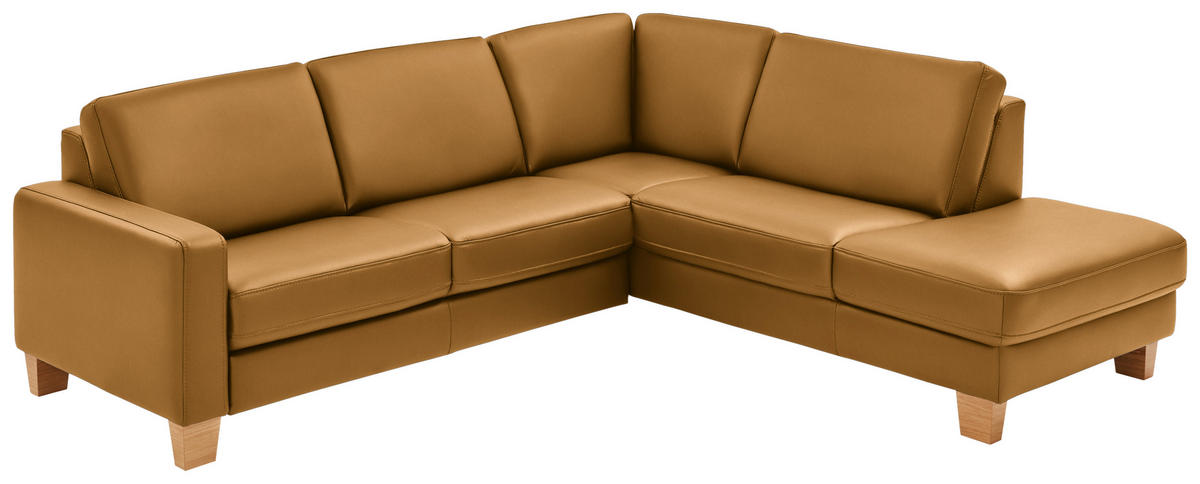 ECKSOFA in Echtleder Senfgelb  - Eiche Bianco/Senfgelb, Konventionell, Leder/Holz (257/235cm) - Valdera