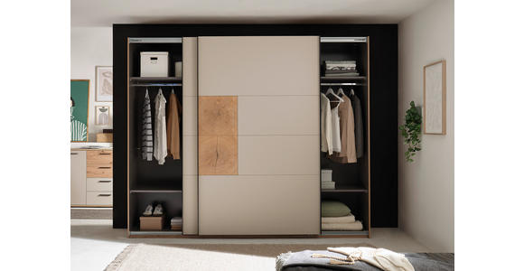 SCHWEBETÜRENSCHRANK  in Kaschmir, Eiche Artisan  - Kaschmir/Schwarz, KONVENTIONELL, Holzwerkstoff/Metall (270/225,5/63,7cm) - Xora