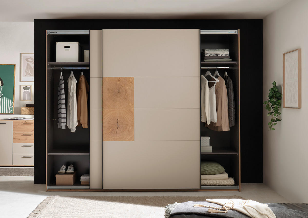 SCHWEBETÜRENSCHRANK  in Kaschmir, Eiche Artisan  - Kaschmir/Schwarz, KONVENTIONELL, Holzwerkstoff/Metall (270/225,5/63,7cm) - Xora