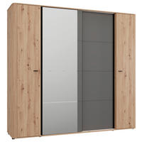 KLEIDERSCHRANK 232/218,5/58 cm,  in Graphitfarben, Schwarz, Eiche Artisan, 4 Tür(en)  - Graphitfarben/Schwarz, MODERN, Glas/Holzwerkstoff (232/218,5/58cm) - MID.YOU
