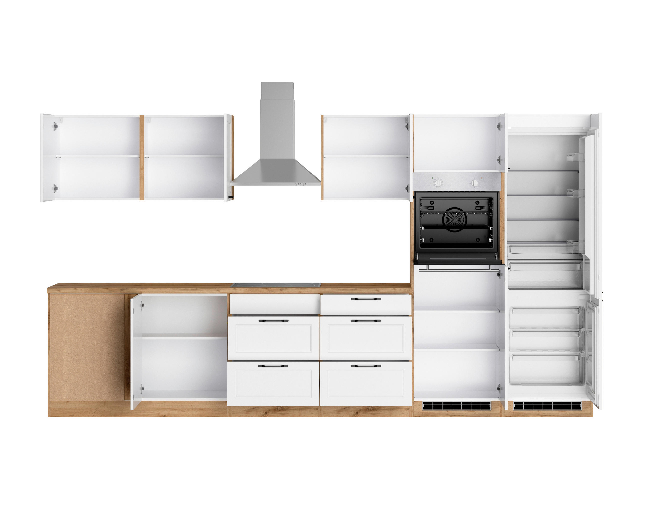 Thumbnail - Held Eckküche Meran, Weiß, Eiche Wotan, Metall, 2 Schublade(n),8 Schublade(n) Schubladen, seitenverkehrt montierbar, L-F...