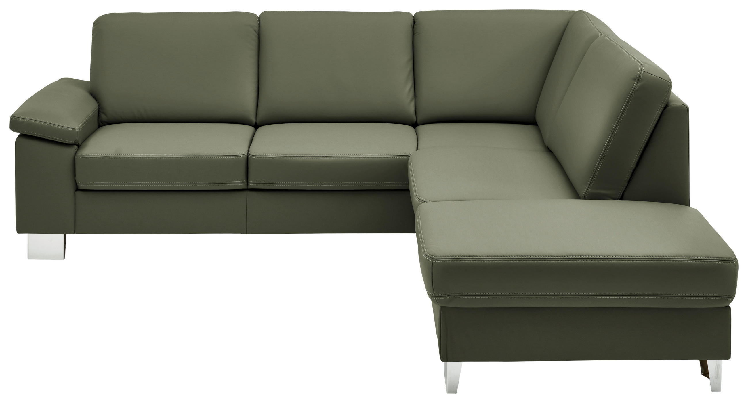 ECKSOFA  in Echtleder Olivgrün  248/235 cm  - Alufarben/Olivgrün, Design, Leder/Metall (248/235cm) - Beldomo Premium